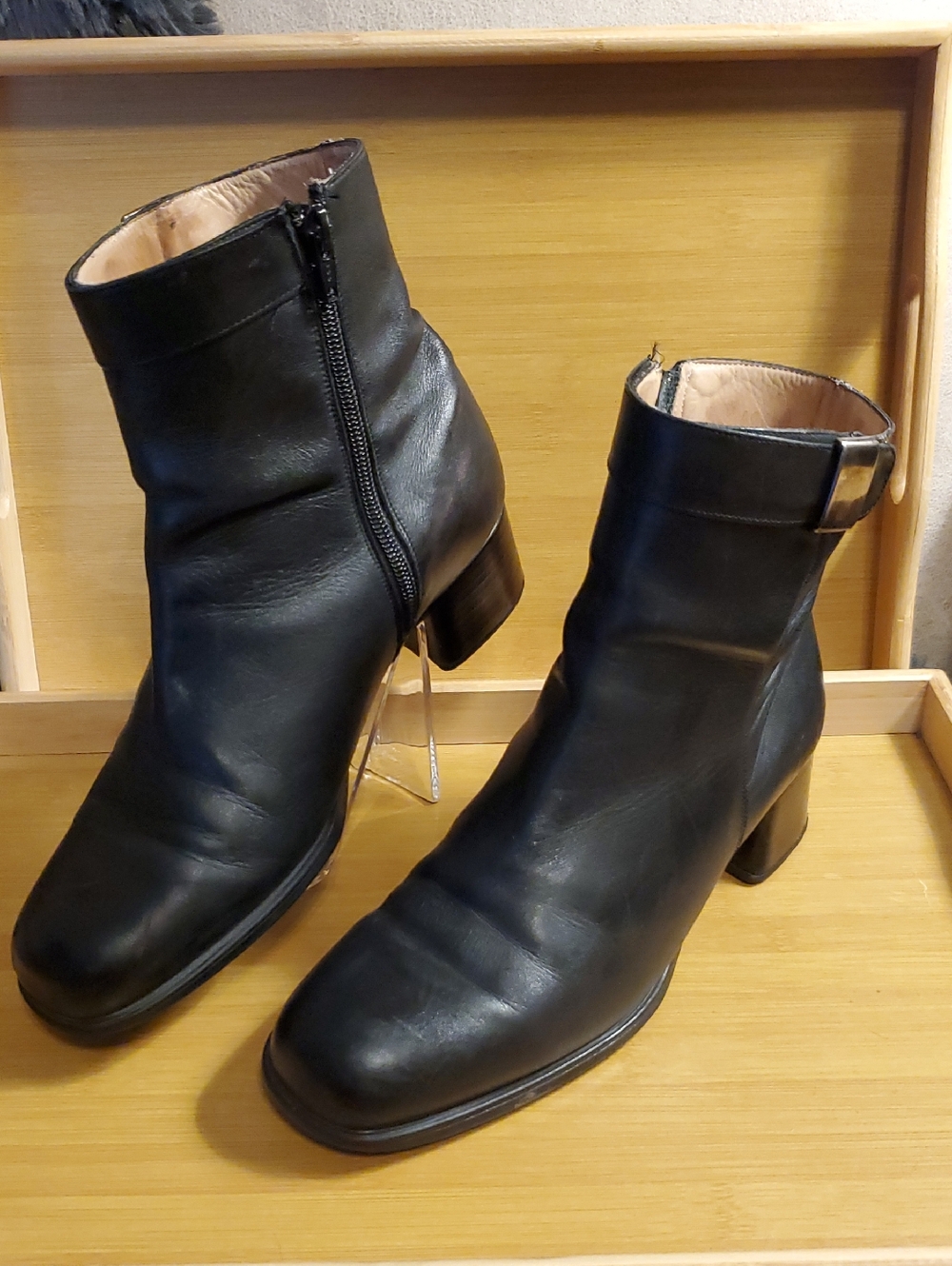 Classic Black Leather Ankle Booties with Side Zip